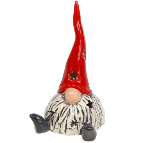 Floristik24 Deco figur jultomte med ljusröd, grå 20cm