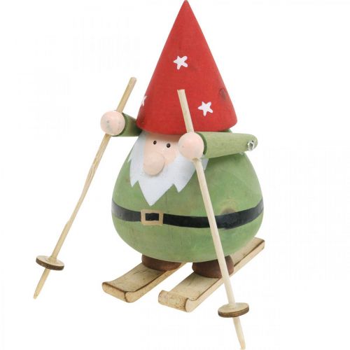 Artikel Gnome på skidor dekorativ figur trä Jul Gnome figur H13cm