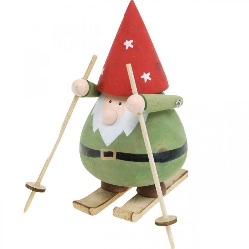 Gnome på skidor dekorativ figur trä Jul Gnome figur H13cm
