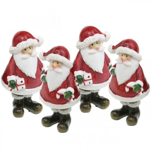 Deco figur jultomte med godis käpp/present H8,5cm 4st