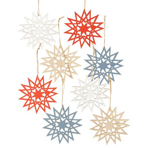 Julstjärnedekoration i trä för upphängning Ø12/15cm 8 stycken