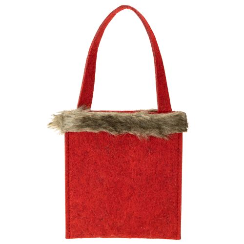 Artikel Julväska röd med päls 15,5cm x 18cm 3 st