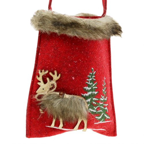 Julväska röd med päls 15,5 cm x 18 cm 3 st