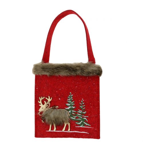 Julväska röd med päls 15,5 cm x 18 cm 3 st