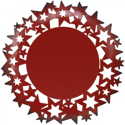 Artikel Jultallrik dekorativ plåt i metall med röda stjärnor Ø34cm