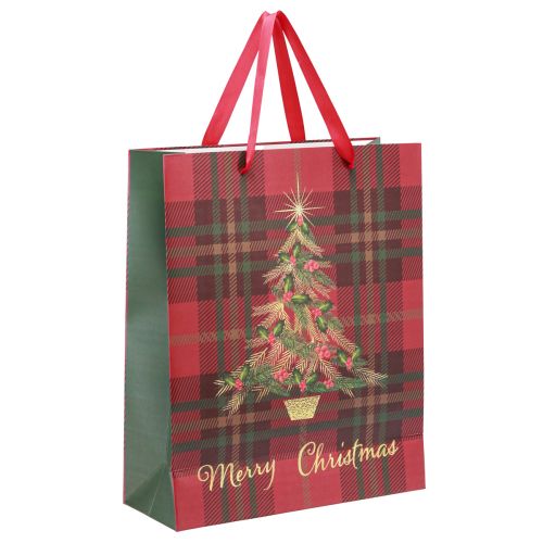 Floristik24 Julväska med handtag rutig julgran 26×32×10cm 4st