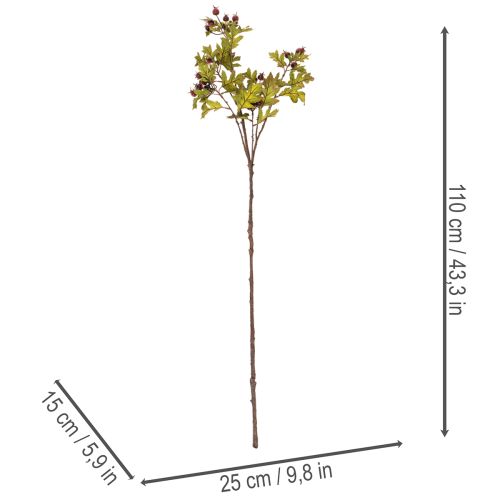 Konstgjord hagtornskvist med röda bär, dekoration, 110 cm | Floristik24.se