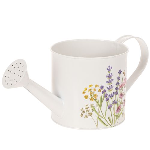 Artikel Vit metallvattenkanna med blommotiv, 13,5 cm, dekorativ kruka