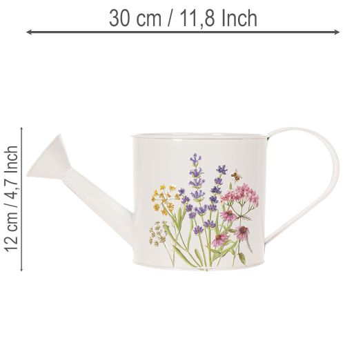 Vit metallvattenkanna med blommotiv, 13,5 cm, dekorativ kruka | Floristik24.se