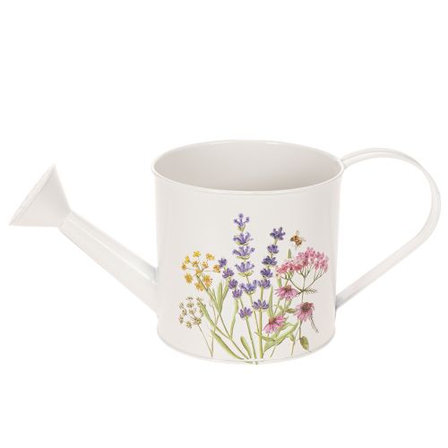 Vit metallvattenkanna med blommotiv, 13,5 cm, dekorativ kruka | Floristik24.se