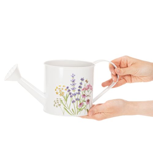 Vit metallvattenkanna med blommotiv, 13,5 cm, dekorativ kruka | Floristik24.se