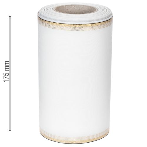 Artikel Vitt moiréband med guldpärlkant, 175 mm - Elegant band för dekoration och blomsterdekoration