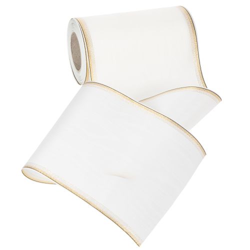 Artikel Vitt moiréband med guldpärlkant, 175 mm - Elegant band för dekoration och blomsterdekoration