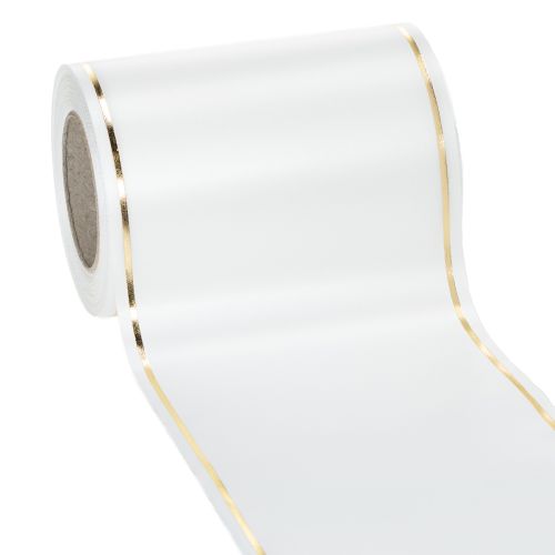 Floristik24 Vitt kransband med guldkant för datorutskrift, satinband, vattentätt, 25m x 125mm