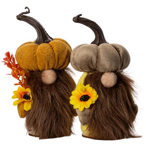 Höstfigur pumpagnom med solros och skägg 16cm 2 st