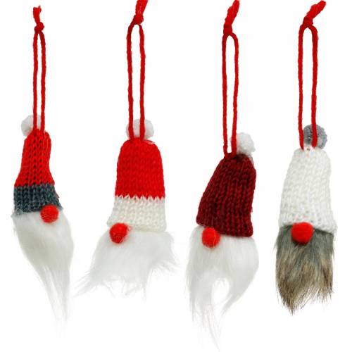 Gnome med spetsig hatt för hängning av röd, vit, grå L10–12cm 12st