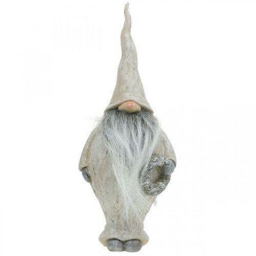 Artikel Dekorativ tomte med skägg och krans Jultomte 14x×12×36cm