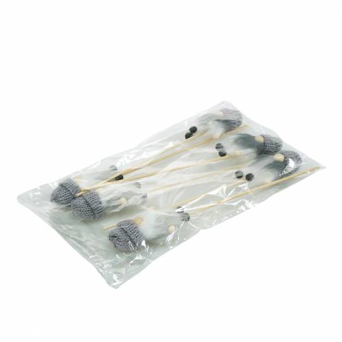 Floristik24 Blompluggstomte med ullhatt grå 8,5cm L29cm 6st