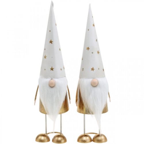Floristik24 Gnome dekorationsfigur julvitt, guld 6,5 cm H28cm 2st