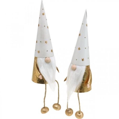 Floristik24 Gnome juldekorationsfigur vit, guld Ø6,5cm H22cm 2 st
