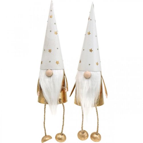 Artikel Gnome juldekorationsfigur vit, guld Ø6,5cm H22cm 2 st