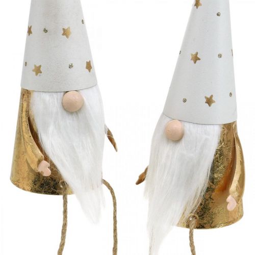 Artikel Gnome juldekorationsfigur vit, guld Ø6,5cm H22cm 2 st