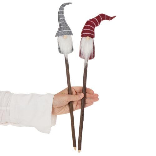 Dekorativ gnomfigur med randig hatt på träpinne, 46 cm, 6 stycken | Floristik24.se