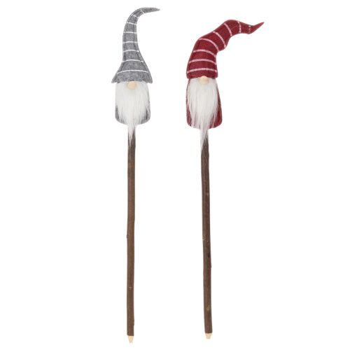 Dekorativ gnomfigur med randig hatt på träpinne, 46 cm, 6 stycken | Floristik24.se