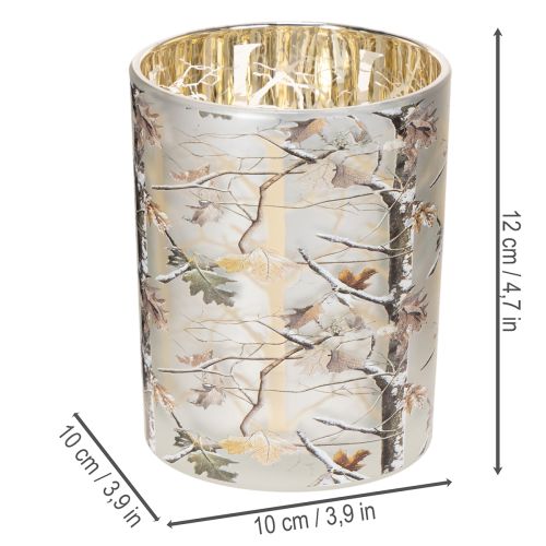 Glaslykta med grendesign, guldfärgad insida, 12 cm | Floristik24.se