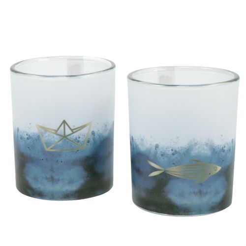 Floristik24 Lyktor blå och vit med båt och fisk Ø6cm