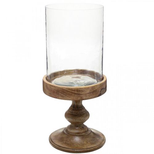 Floristik24 Lykta glas på träbotten dekorativt glas antik look Ø22cm H45cm