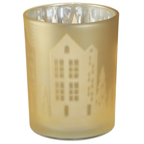 Artikel Lykta glas silver guld stadssiluett H12,5cm 4 st