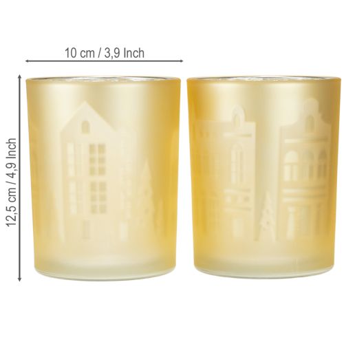 Artikel Lykta glas silver guld stadssilhuett H12,5 cm 4 st
