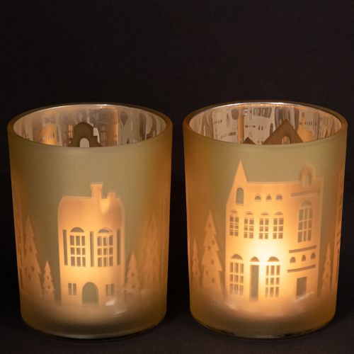 Artikel Lykta glas silver guld stadssilhuett H12,5 cm 4 st