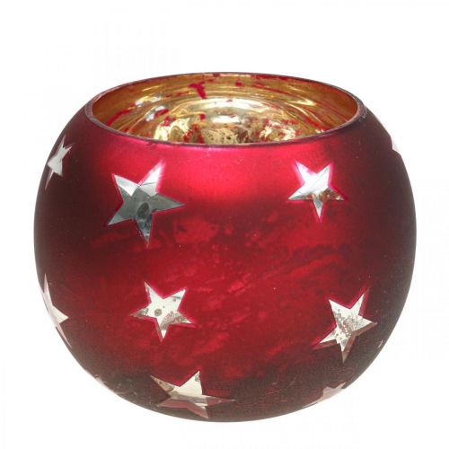 Floristik24 Lanternglas värmeljusglas med stjärnor röd Ø12cm H9cm