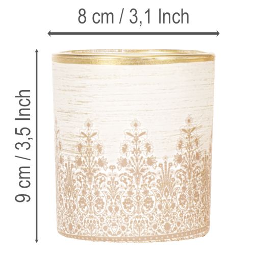 Glasljushållare med blommönster, Ø8cm H9cm, 2 stycken | Floristik24.se