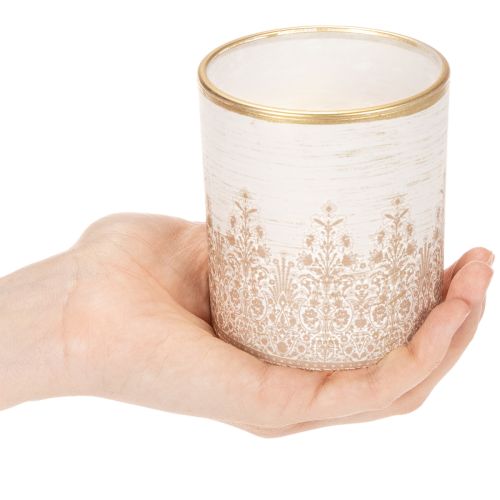 Glasljushållare med blommönster, Ø8cm H9cm, 2 stycken | Floristik24.se