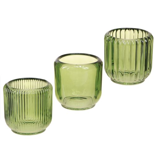 Artikel Lykta Glas värmeljushållare Retro Grön 8cm 6 St