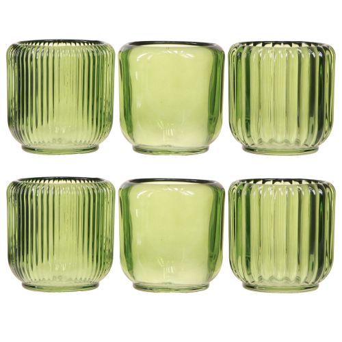Artikel Lykta Glas värmeljushållare Retro Grön 8cm 6 St