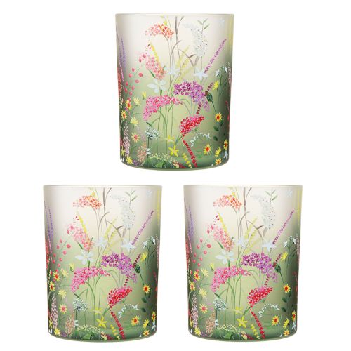Floristik24 Lyktglas med färgglada blommor sommar H12,5cm 3 st