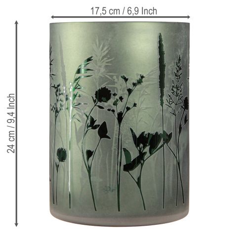 Artikel Lykta stort dekorglas i vitgrönt motiv äng H24cm
