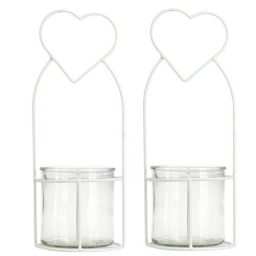 Artikel Lykta Hjärta Vit Lykthållare Glas Ø12cm H30cm 2st