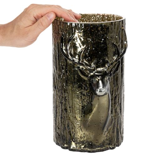 Glasljushållare med hjorthuvud och trädreliefer, vinterdekoration, 26 cm | Floristik24.se