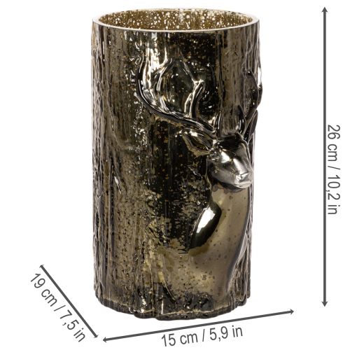 Glasljushållare med hjorthuvud och trädreliefer, vinterdekoration, 26 cm | Floristik24.se