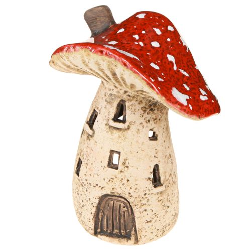 Artikel Lykta i keramik, paddesvampar, höstdekoration, H12,5/14 cm, 2 st
