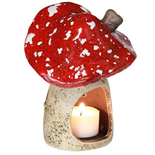 Artikel Lykta i keramik, paddesvampar, höstdekoration, H12,5/14 cm, 2 st