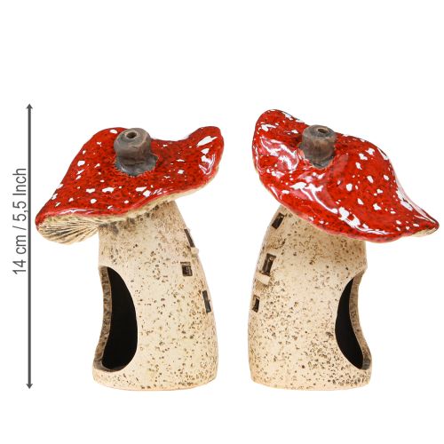 Artikel Lykta i keramik, paddesvampar, höstdekoration, H12,5/14 cm, 2 st