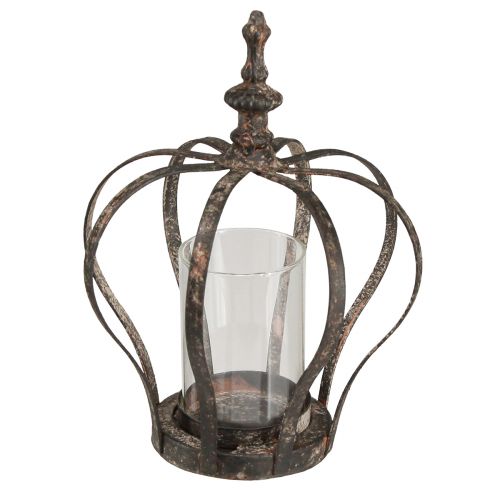 Floristik24 Lykta Krona Brun Rost Med Ljus Glas Ø14cm H18cm