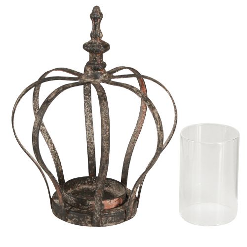 Artikel Lykta Krona Brun Rost Med Ljus Glas Ø14cm H18cm