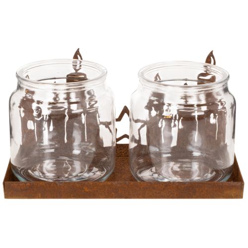 Metalllykta med glasinsats, rostig metallfinish, dekorativ ljushållare, 21,5 cm | Floristik24.se